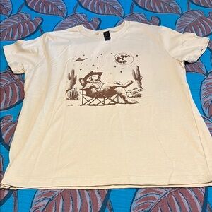 Western Themed T-Shirt with Golden Retriever, Cactus & UFO